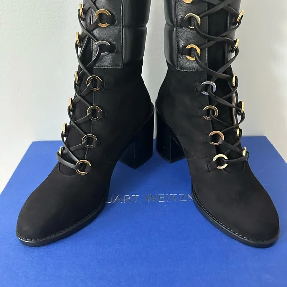 BNWT Stuart Weitzman Watson Tall Block-Heel Combat Boots - Picture 5 of 9